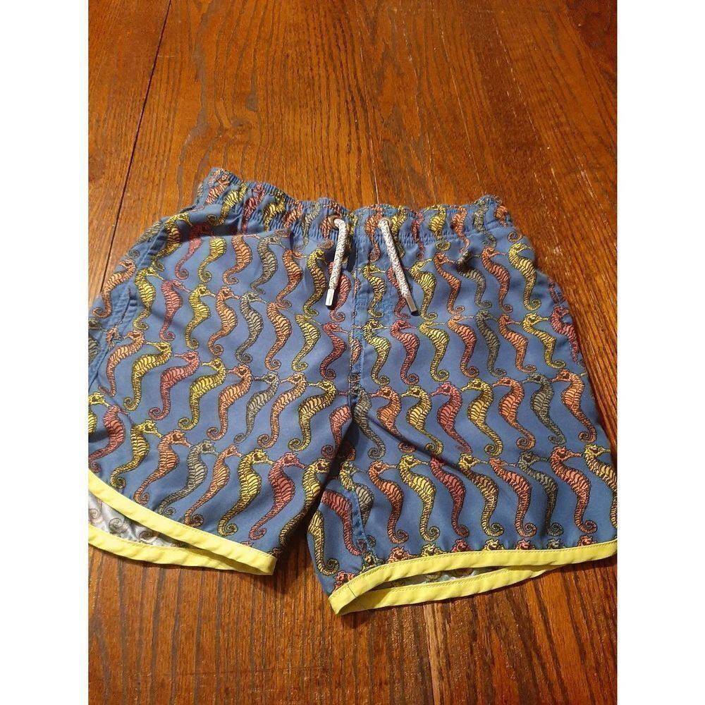 Boys Medium Swim Trunks Swim Shorts Seahorses Blue Yellow Orange
